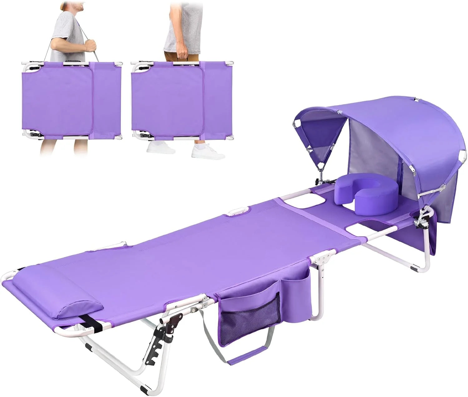 Discount Tanning Chair with Sun Canopy Face Hole Softer Padded Adjustable Washable, Heavy Duty Layout Folding Lounge Chair