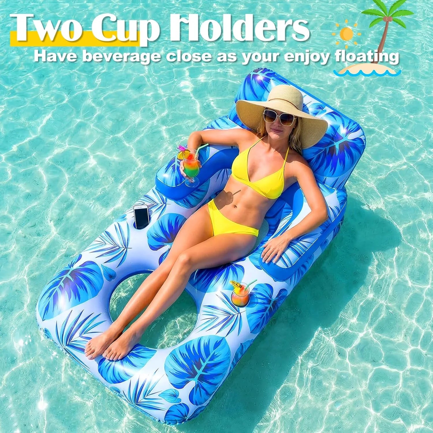 Lumi Discount Pool Floats Adult, 65 Thicken PVC Inflatable Pool Float Lounger Rafts with Cup & Phone Holder & Headrest - Image 2