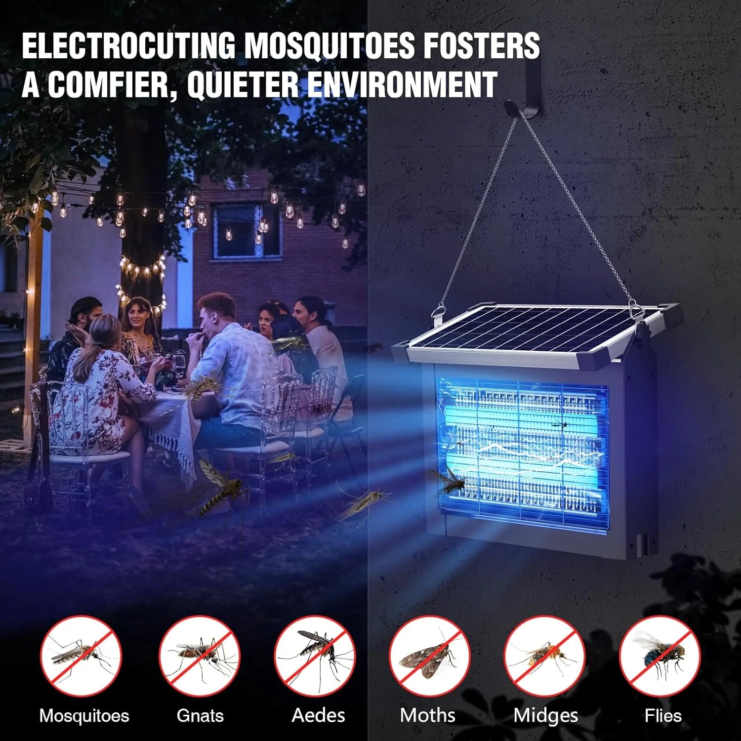 Lumi Discount Bug Zapper Outdoor, 4500V Mosquito Zapper Waterproof with Panel Sensor Electric Fly Zapper Rechargeable Mosquito - Image 6