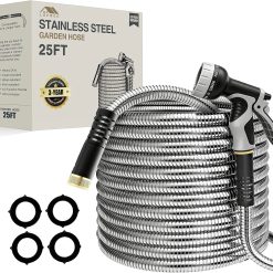 Alternative view of Discount 150ft Stainless Steel Garden Hose, No-Kink Leak-Proof Crush Resistant, 10-Function Nozzle for Lawn Care