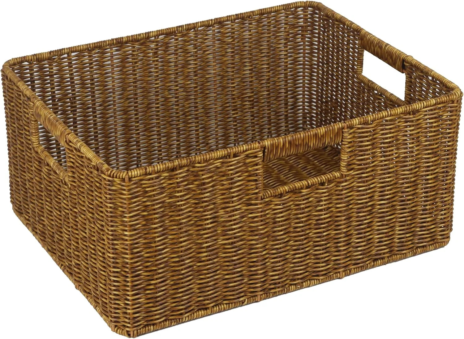 Discount Wicker Basket, Water Hyacinth Wicker Storage Organizing Basket, Rectangular Basket for Shelves, Rattan - Image 3