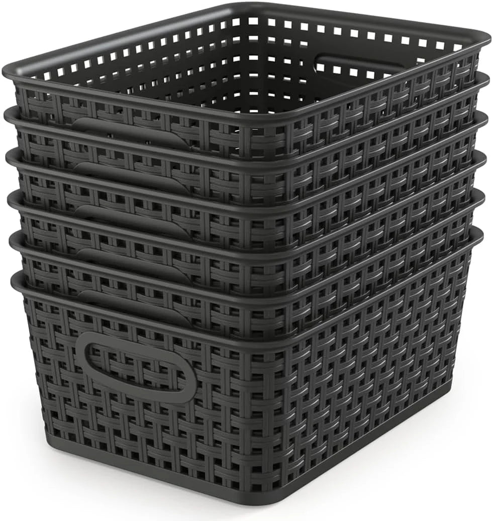 Discount Organizer Baskets, Grey 6-Pack Plastic Woven Baskets, 10.1 x 7.55 x 4.1 - Image 3
