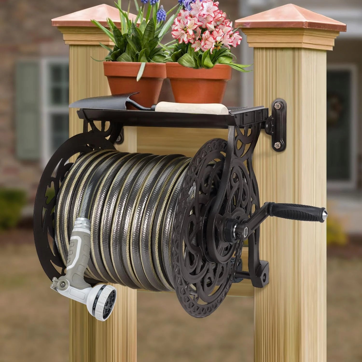 Discount Wall Mount Garden Hose Reel for Outside, Holds 125 ft x 5/8" Hose Storage, Decorative Heavy Duty Water Hose - Image 2
