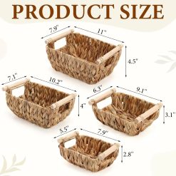 Alternative view of Discount Wicker Storage Baskets, Hand Woven Organizing Basket, Water Hyacinth Nesting Shelf Bins with Wooden