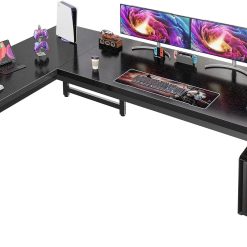 Lumi Discount Huuger 63 Inch L Shaped Desk with Power Outlets and USB-C Port, 0.95 Inch Thicker Desktop