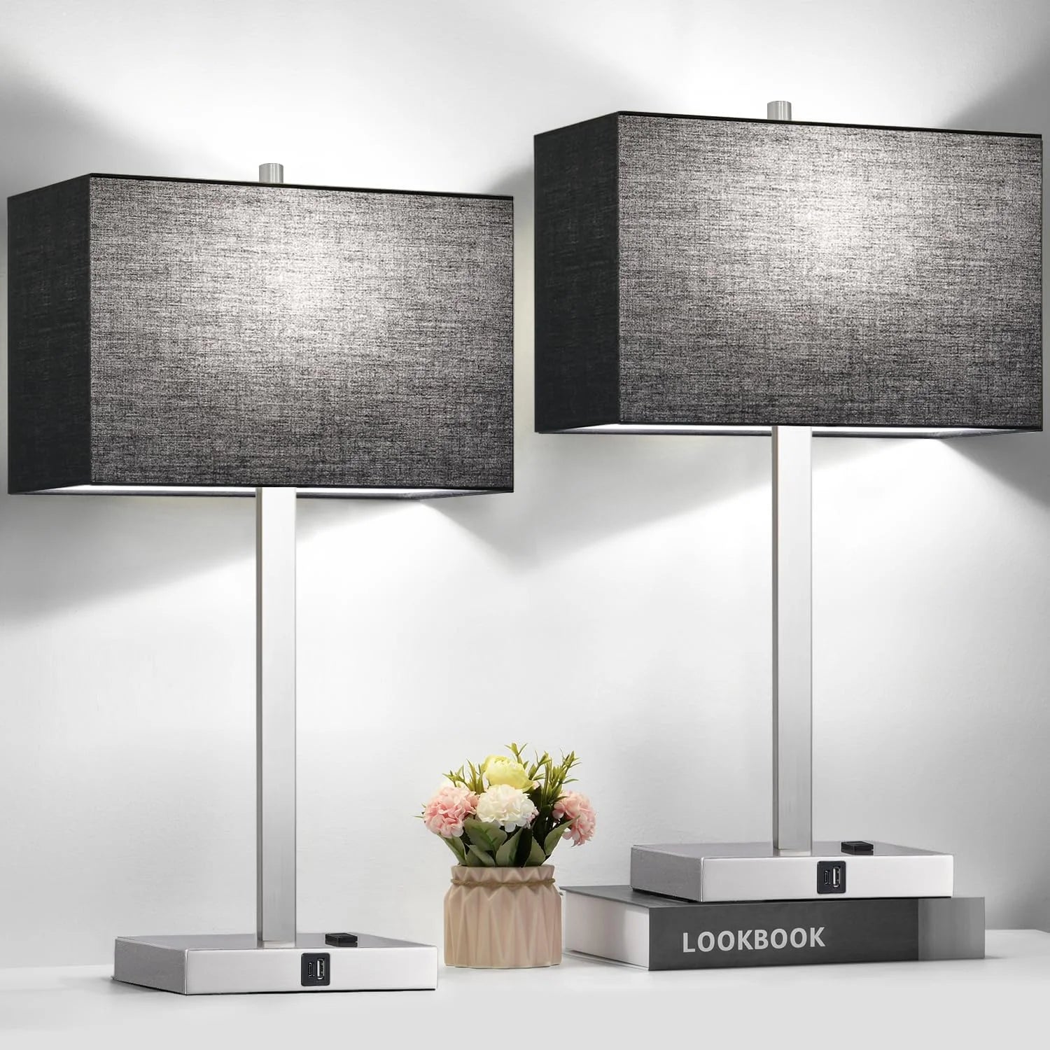Discount Touch Bedside lamps with 2 USB & AC Outlets, Dimmable, Bulb Included - Image 6