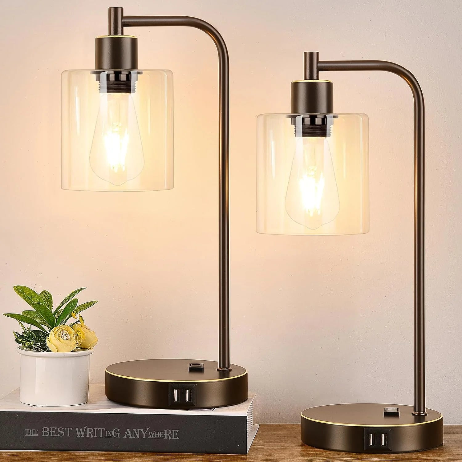 Discount Set of 2 Industrial Touch Control Table Lamps with USB C+A Ports and AC Outlet, Dimmable, Bulb Included - Image 5