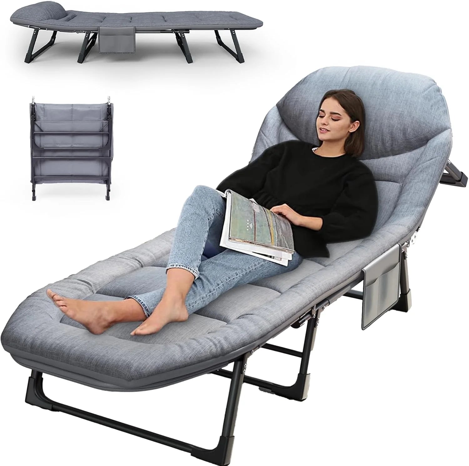 Discount Adjustable Folding Camping Cot with Mattress(L”70in), 550 Heavy Duty Adult Bed - Image 2