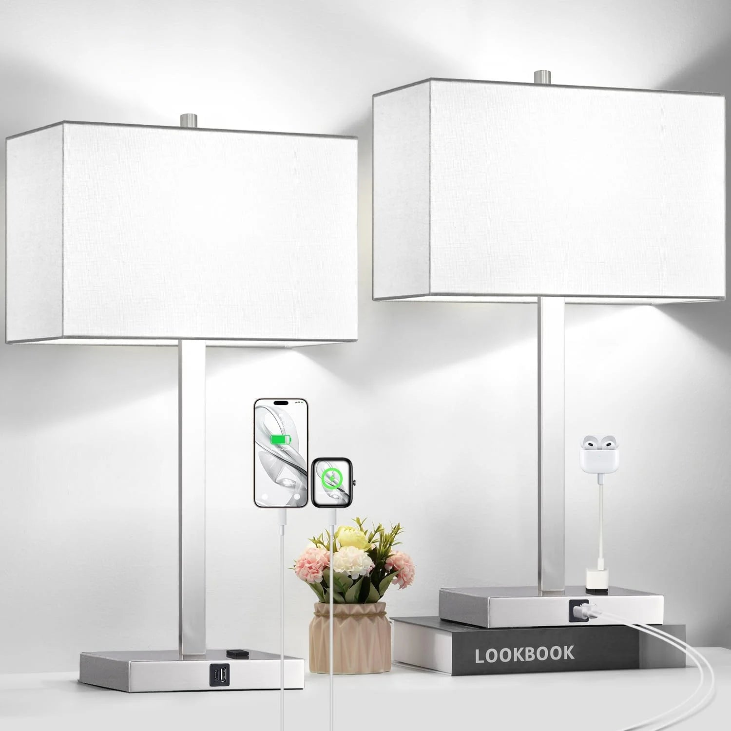 Discount Touch Bedside lamps with 2 USB & AC Outlets, Dimmable, Bulb Included - Image 3