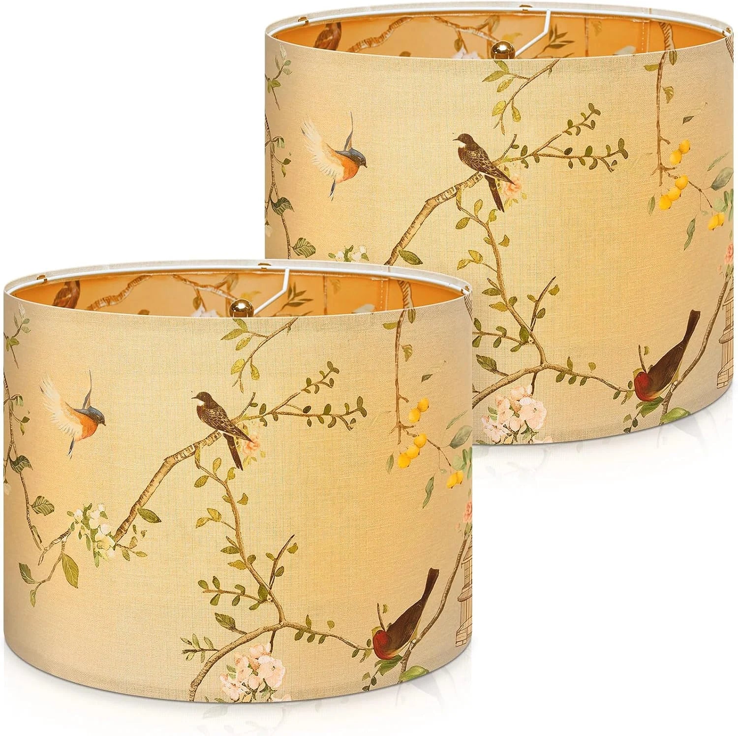 Discount 2 Pack Chinoiserie Drum Lamp Shade 13 x 13 x 10 Inch Cream Linen Lampshade with Exquisite Bird Floral Lining - Image 4