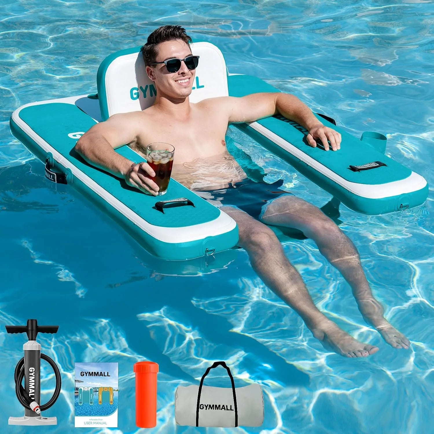 Discount Inflatable Pool Lounger Float, Tanning Pool Chair Float for Adults, 53 L*43 W/ 47 Lx39 W Sunchill Floating Chair Dock - Image 3