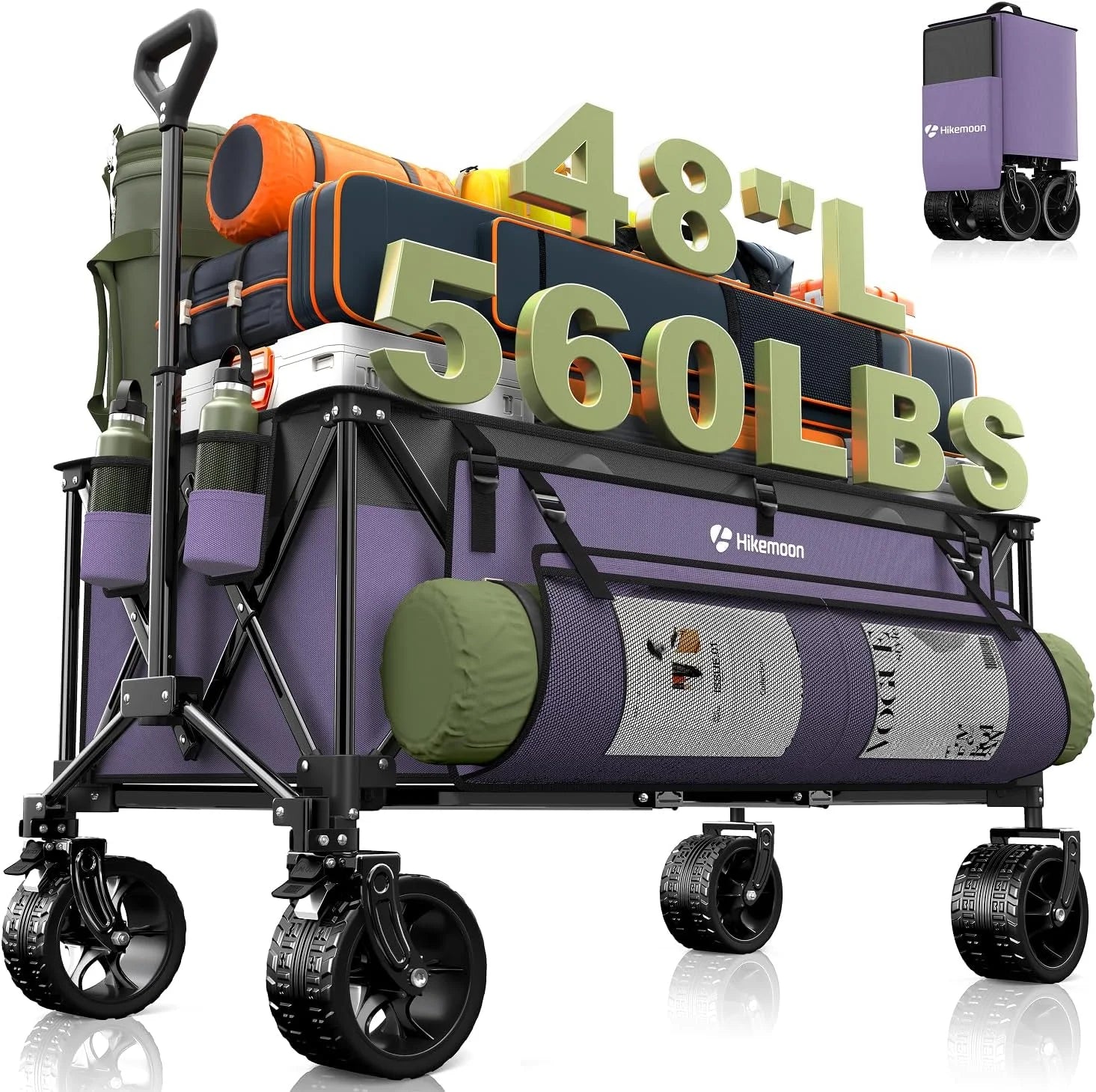 Lumi Discount HIKEMOON 48" Extra Large Collapsible Wagon with Big Wheels, 300L Black, 560LBS Heavy Duty - Image 2