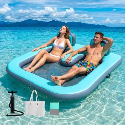Lumi Discount Inflatable Floating Dock for 2 Adults, 500 lbs Capacity Floating Island Platform with Mesh Water Hammock