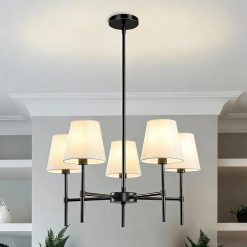 Alternative view of Discount Dining Room Chandeliers Light, 5-Light Gold Modern Chandeliers Light Fixtures with White Fabric Shade