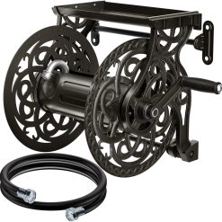 Discount Wall Mount Garden Hose Reel for Outside, Holds 125 ft x 5/8" Hose Storage, Decorative Heavy Duty Water Hose