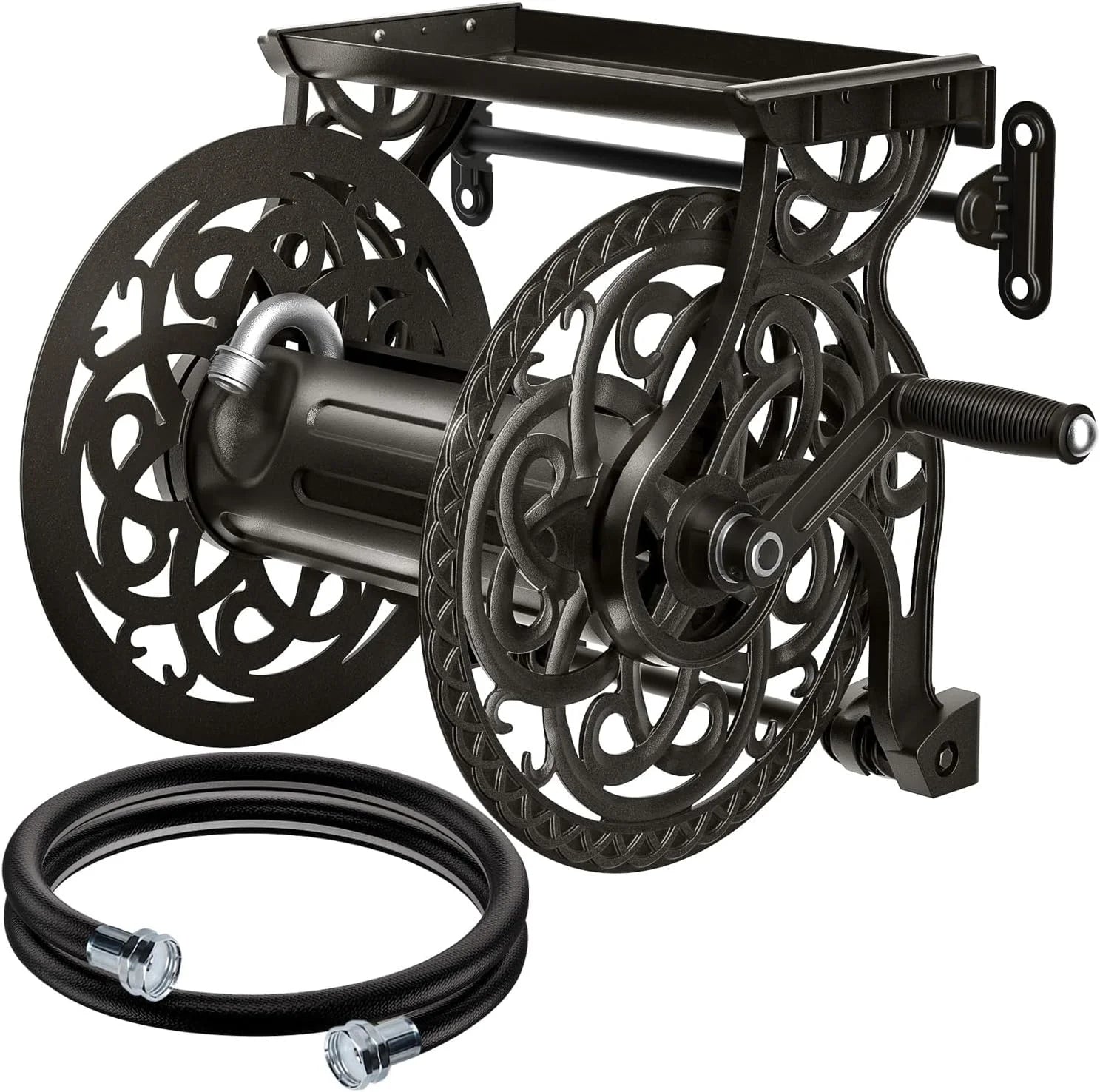 Discount Wall Mount Garden Hose Reel for Outside, Holds 125 ft x 5/8" Hose Storage, Decorative Heavy Duty Water Hose