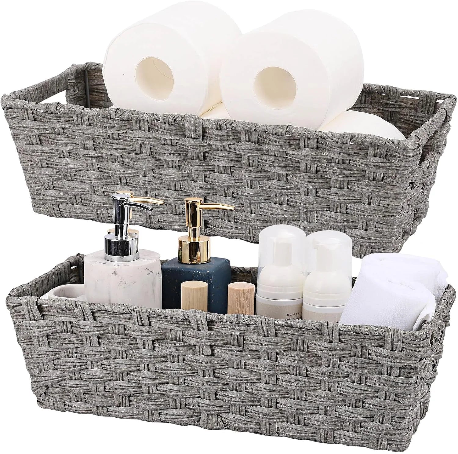 Discount Wicker Storage Basket, Metal Frame, Set of 2, Washable Waterproof - Image 3