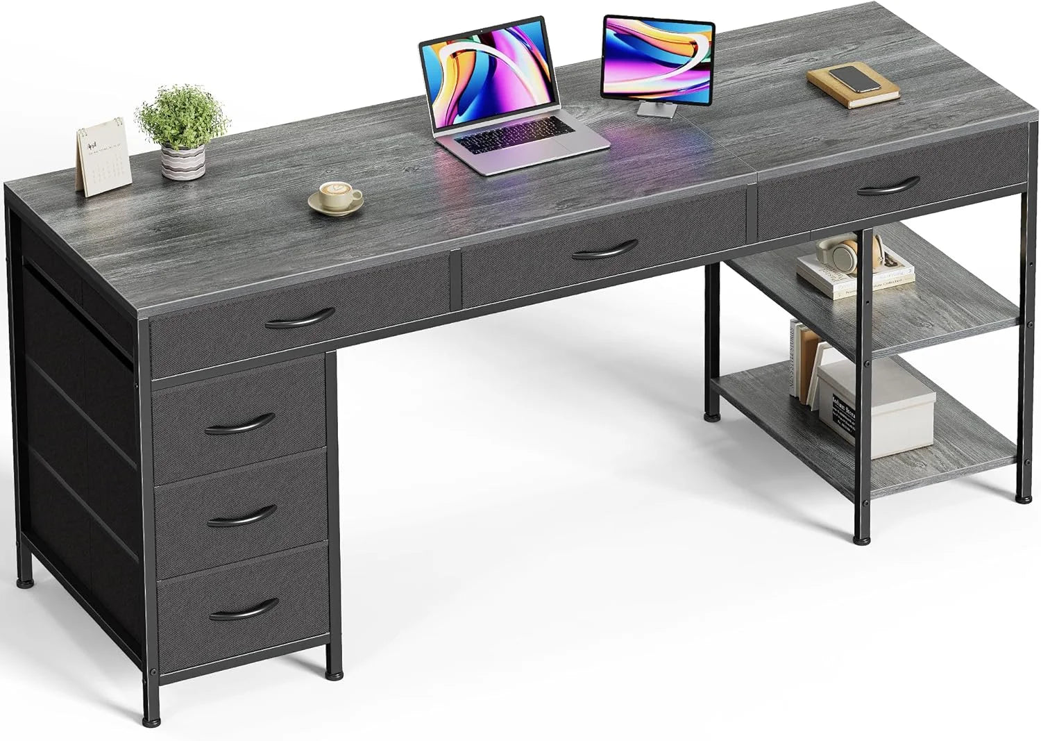 Lumi Discount Huuger Computer Desk with 6 Drawers, Office Desk with Shelves, 47inch - Image 4