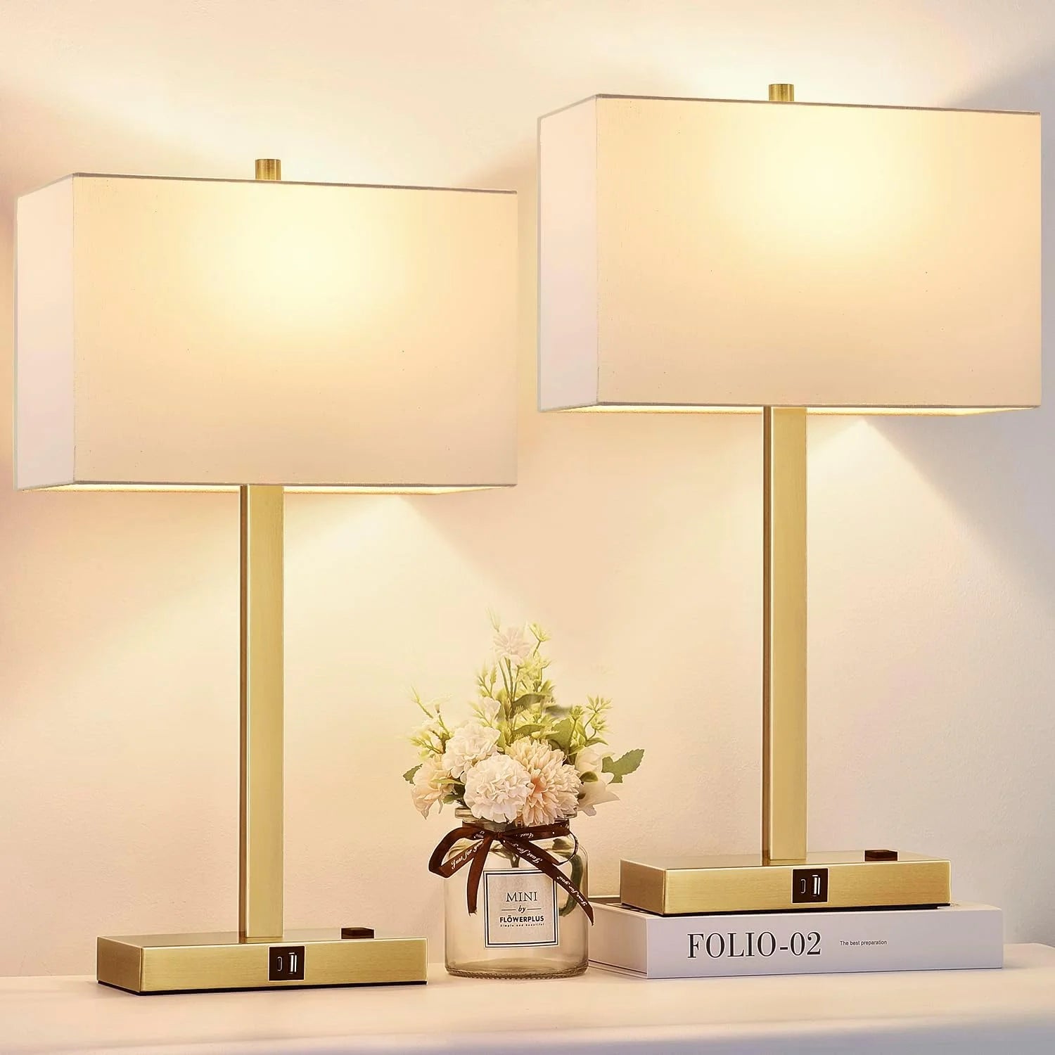 Discount Touch Bedside lamps with 2 USB & AC Outlets, Dimmable, Bulb Included - Image 14