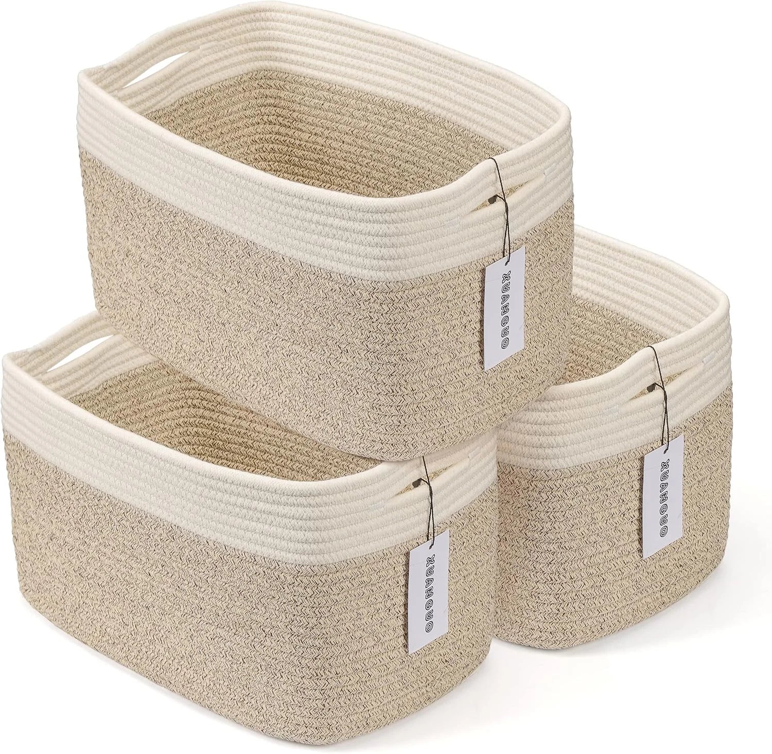 Discount Cotton Rope Storage Baskets 15x10x9.3 3 Pack White, Decorative rectangular storage baskets for shelves - Image 9