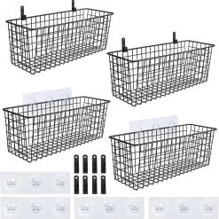 Alternative view of Discount Set [EXTRA LARGE] Hanging Wall Mount Storage Baskets with Adhesive Hooks & Steel Hooks, Multiuse Sturdy Wire