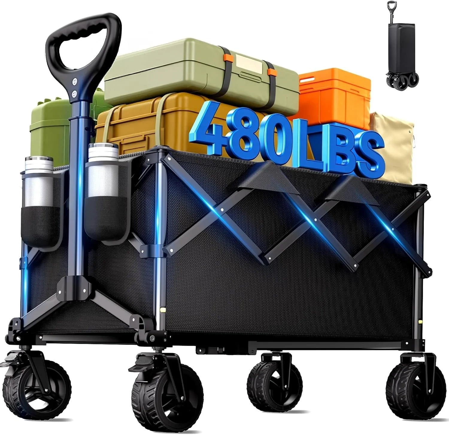 Lumi Discount Collapsible Wagon Cart, 480lbs Heavy Duty Wagon with All-Terrain Wheels - Image 2