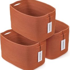Discount Cotton Rope Storage Baskets 15x10x9.3 3 Pack White, Decorative rectangular storage baskets for shelves