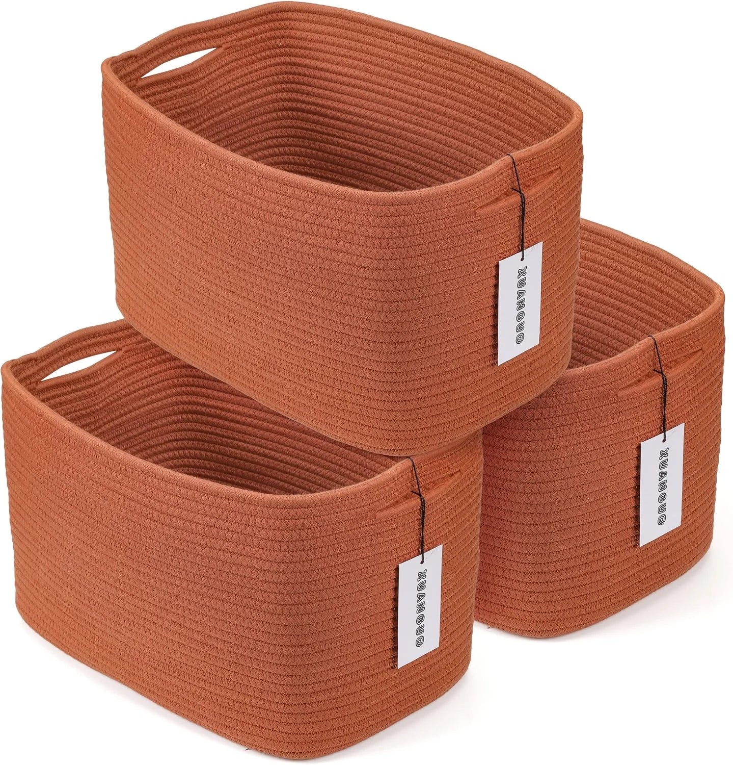 Discount Cotton Rope Storage Baskets 15x10x9.3 3 Pack White, Decorative rectangular storage baskets for shelves