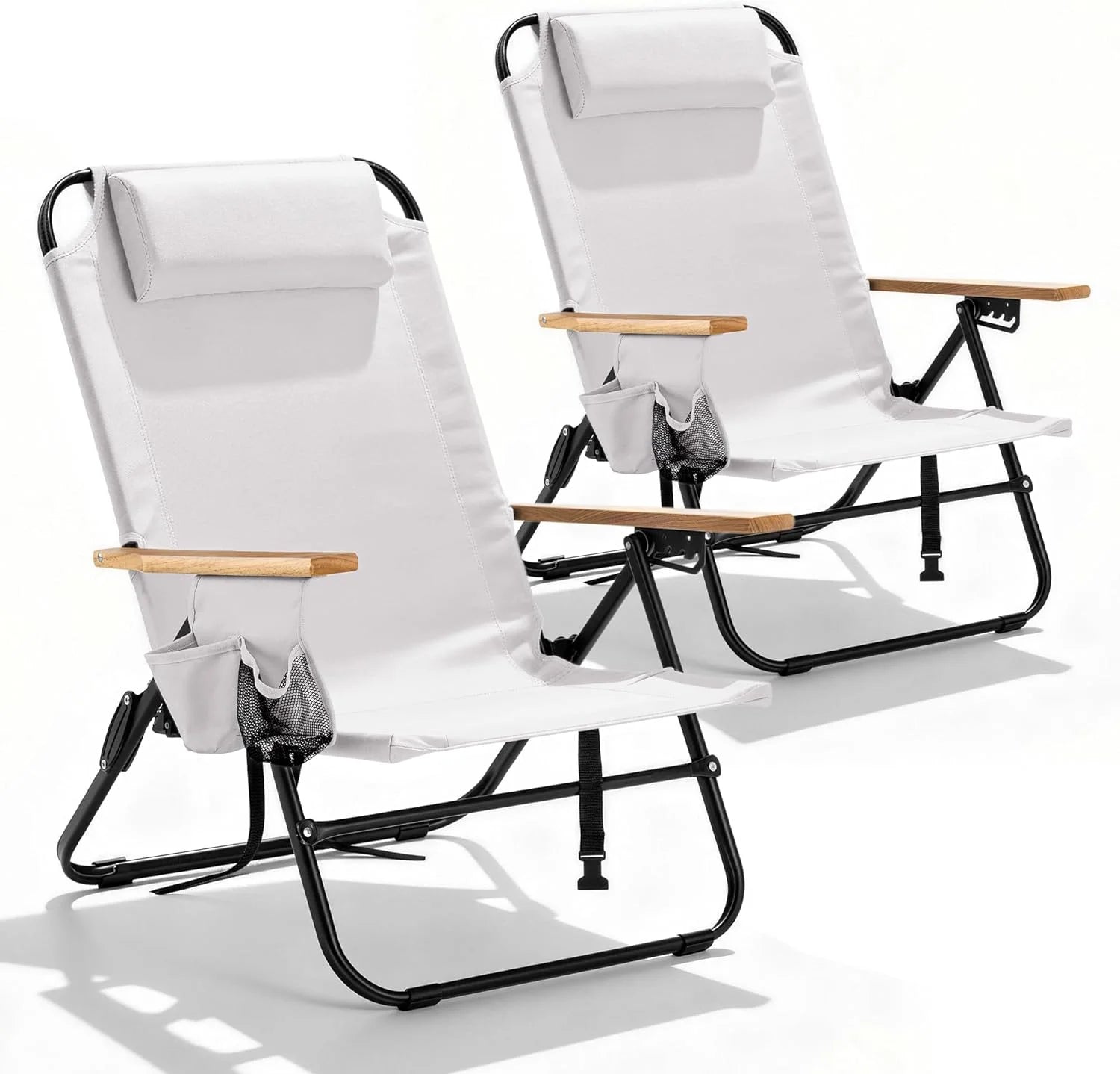 Lumi Discount Canpsky 2 Pack Premium 5-Position Reclining Camping Chair, Portable Folding Lightweight Outdoor Chair with Wooden - Image 4