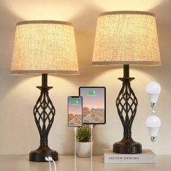 Alternative view of Discount Lamp for Bedroom Set of 2 with USB C+A Ports, Bulb Included, Modern Bedside Lamps with Spiral Cage Base