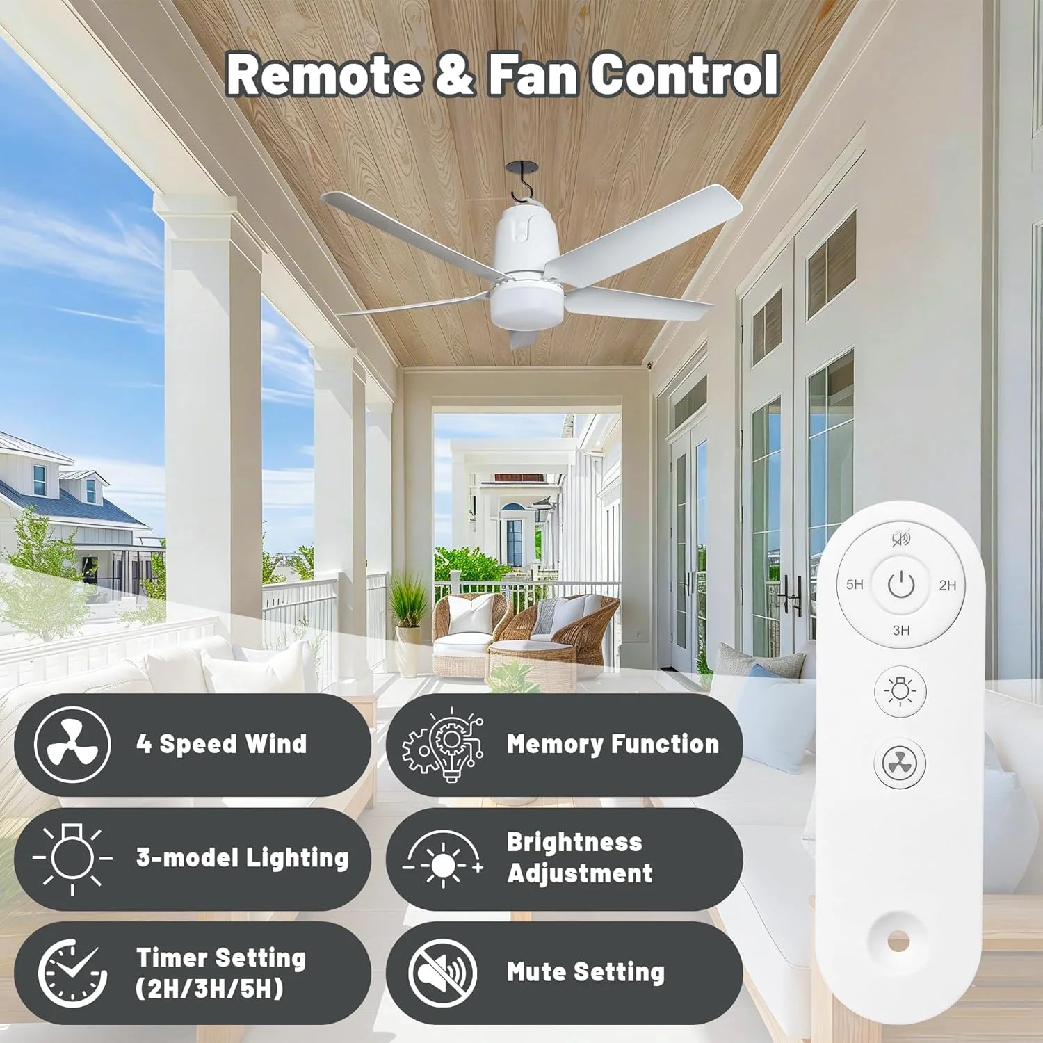 Lumi Discount Outdoor Ceiling Fan Light 31.5" 40000mAh Large Portable Ceiling Fan With Remote and Hanging Hook, 4 Wind Speeds - Image 5