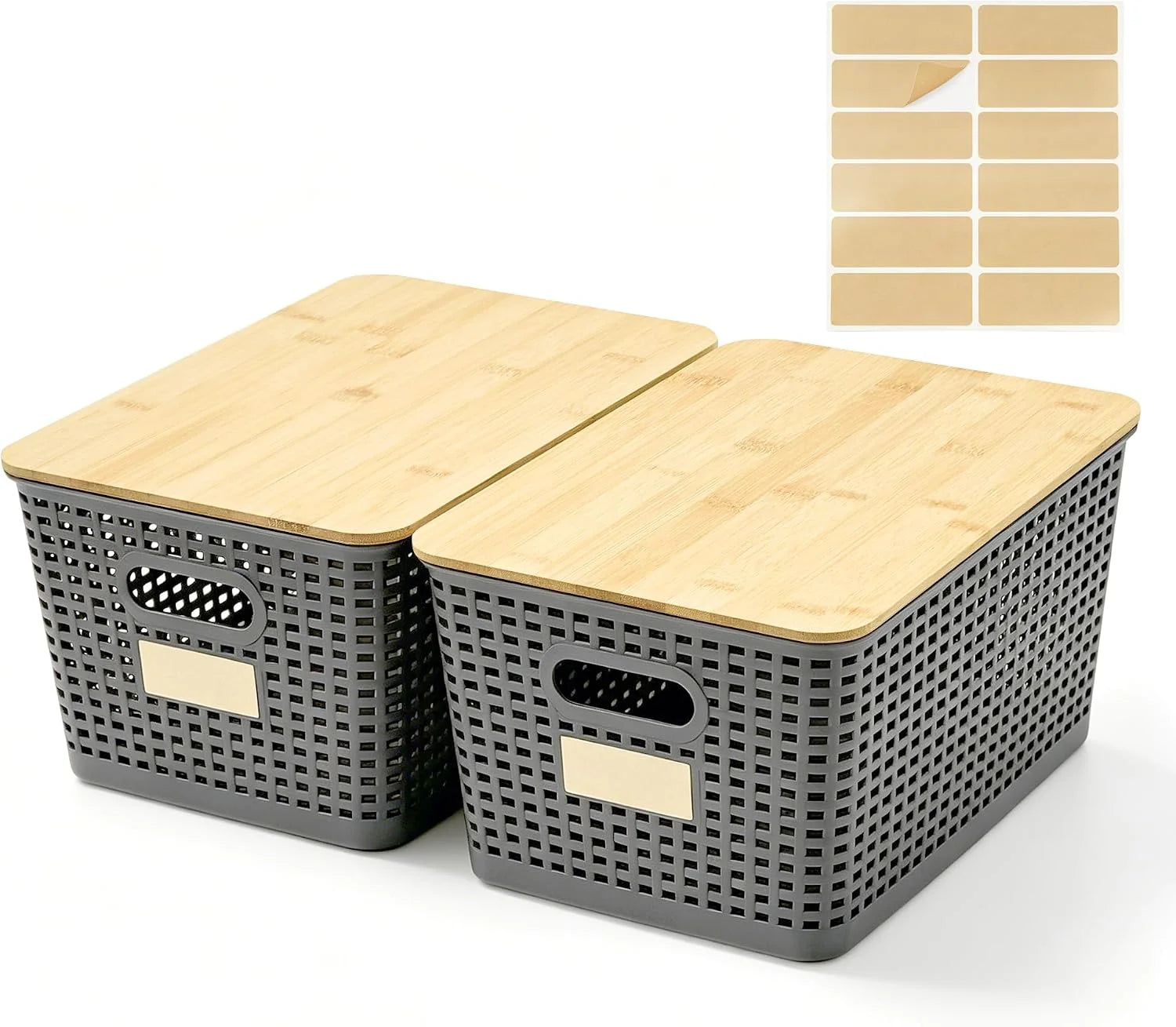 Discount Small Plastic Storage Bins with Bamboo Lids 5.2qt Stackable Box Basket Pantry Decorative Containers Cute - Image 6