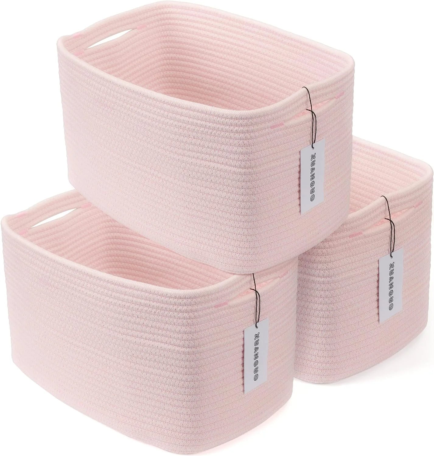 Discount Cotton Rope Storage Baskets 15x10x9.3 3 Pack White, Decorative rectangular storage baskets for shelves - Image 12