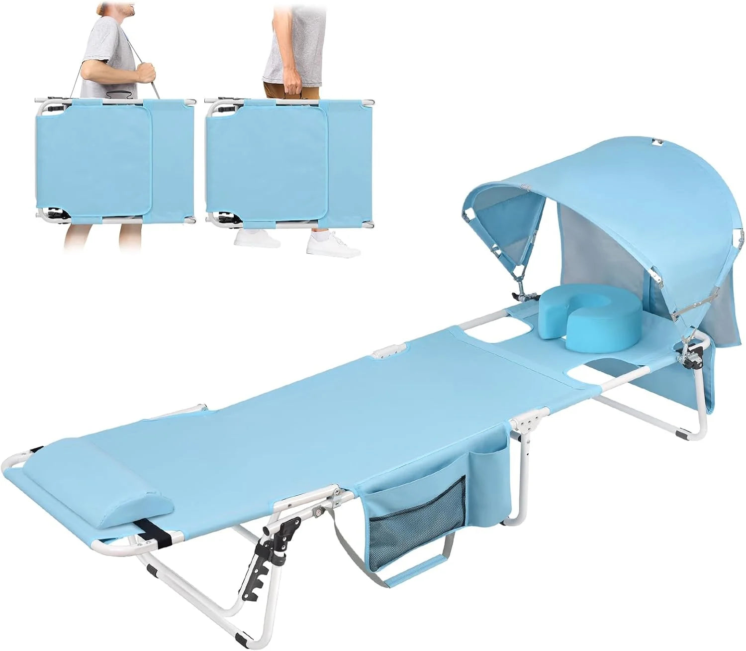 Discount Tanning Chair with Sun Canopy Face Hole Softer Padded Adjustable Washable, Heavy Duty Layout Folding Lounge Chair - Image 3