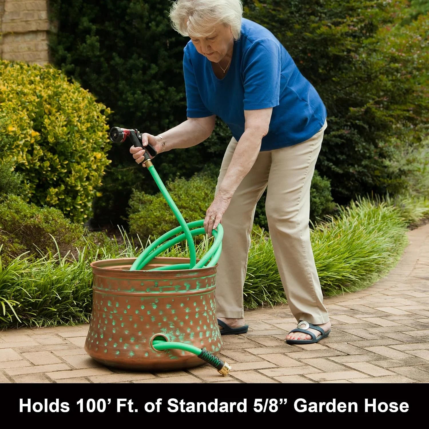 Lumi Discount Garden 1917-G Hose Pot, Hammered, Patina - Image 3