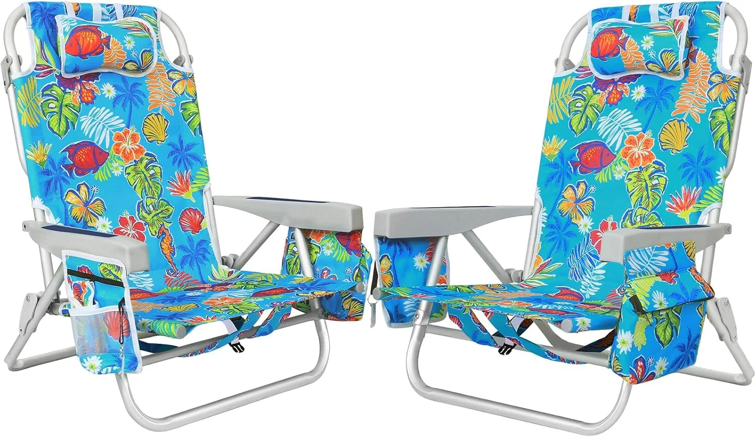 Discount Aluminum Extra Wide 5-Position Lay Flat Folding Backpack Beach Chairs for Adults, with Cooler Bag