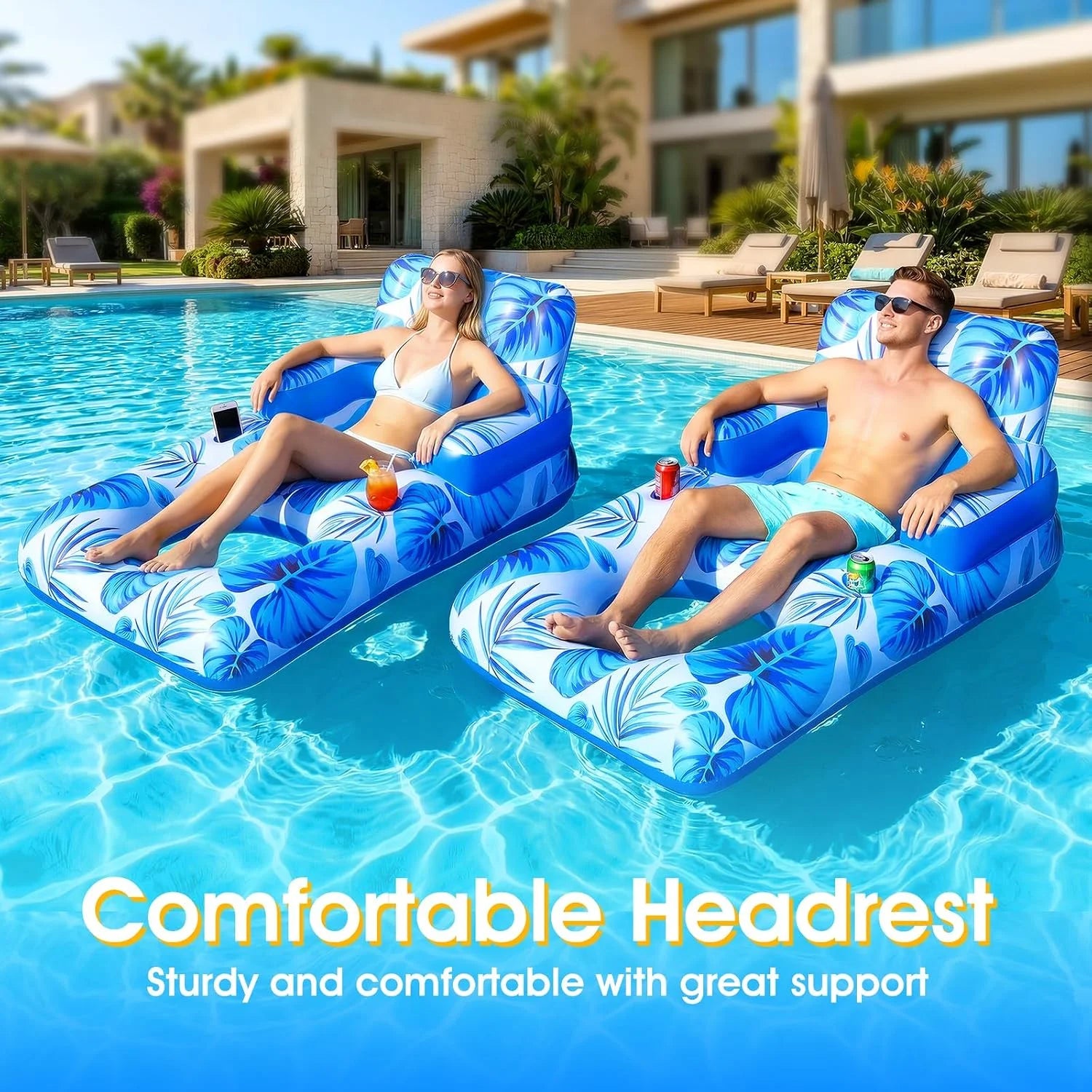 Lumi Discount Pool Floats Adult, 65 Thicken PVC Inflatable Pool Float Lounger Rafts with Cup & Phone Holder & Headrest - Image 4