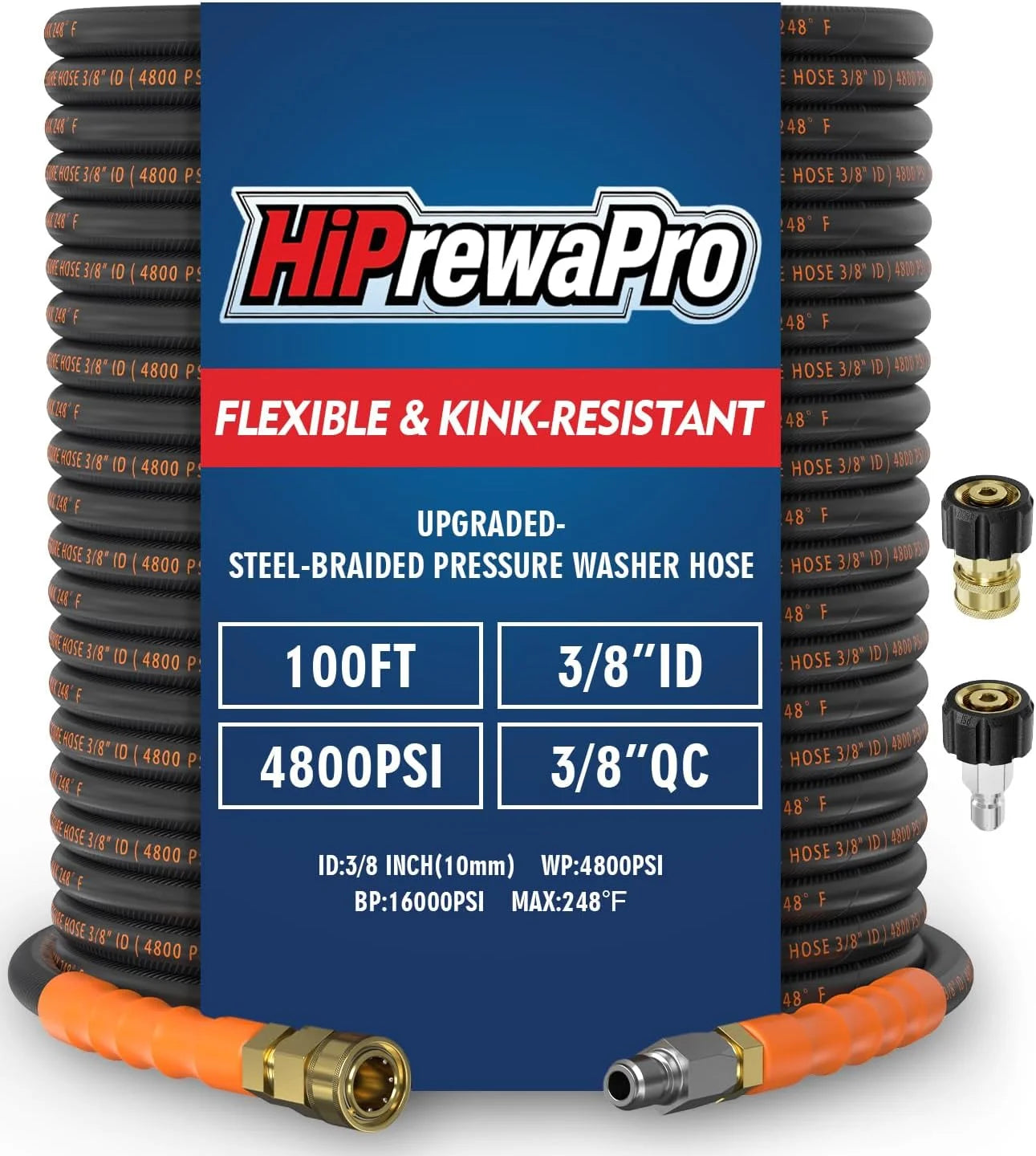 Lumi Discount 3/8 ID Pressure Washer Hose 50 ft, 4800 PSI Steel-Braided & Durable, Power Washer Hose with Swivel Quick - Image 6