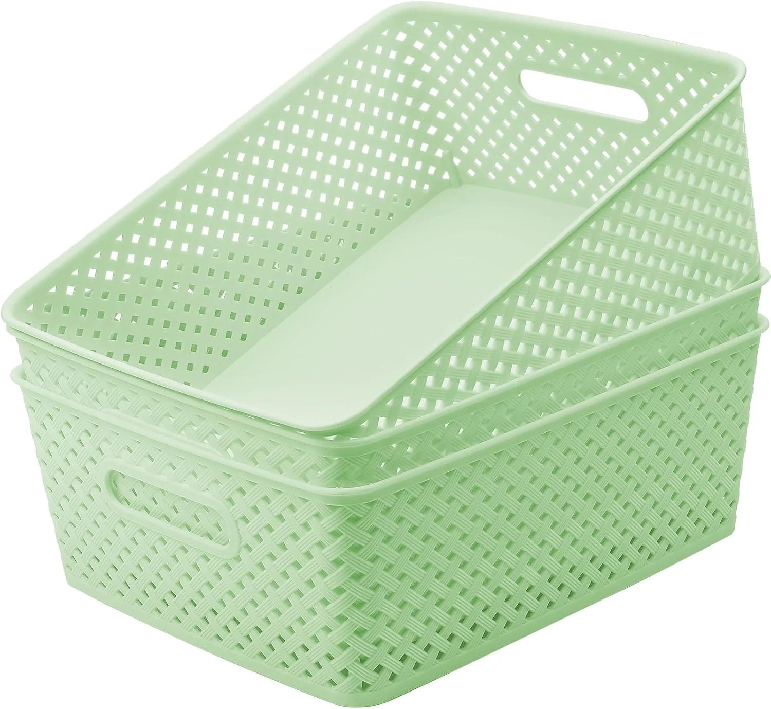 Discount 3 Pack Plastic Storage Baskets, Large, White, Durable Woven Plastic with Built-In Handles - Image 5