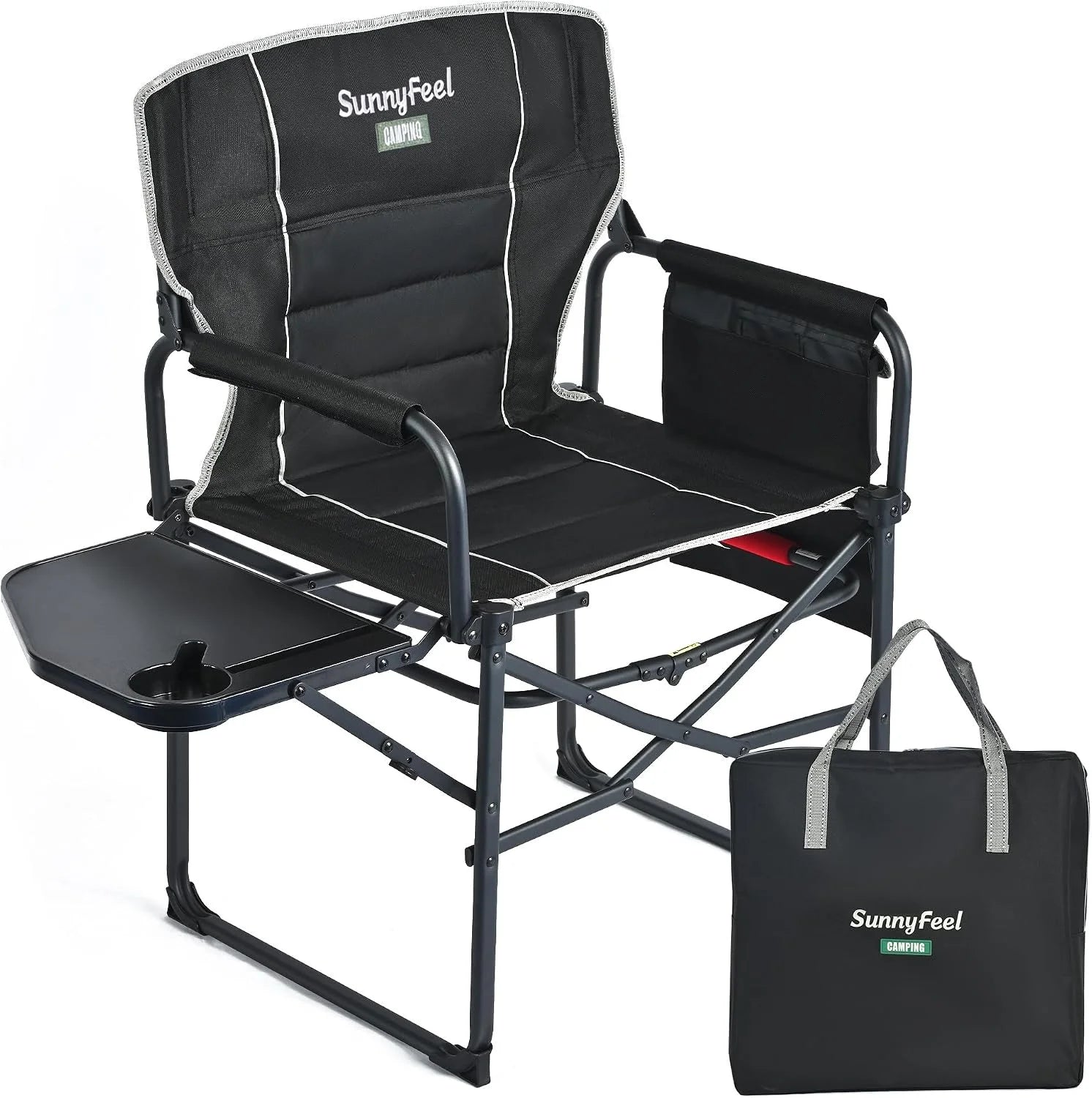 Lumi Discount SUNNYFEEL Camping Directors Chair, Heavy Duty, Oversized Portable Folding Chair with Side Table - Image 3