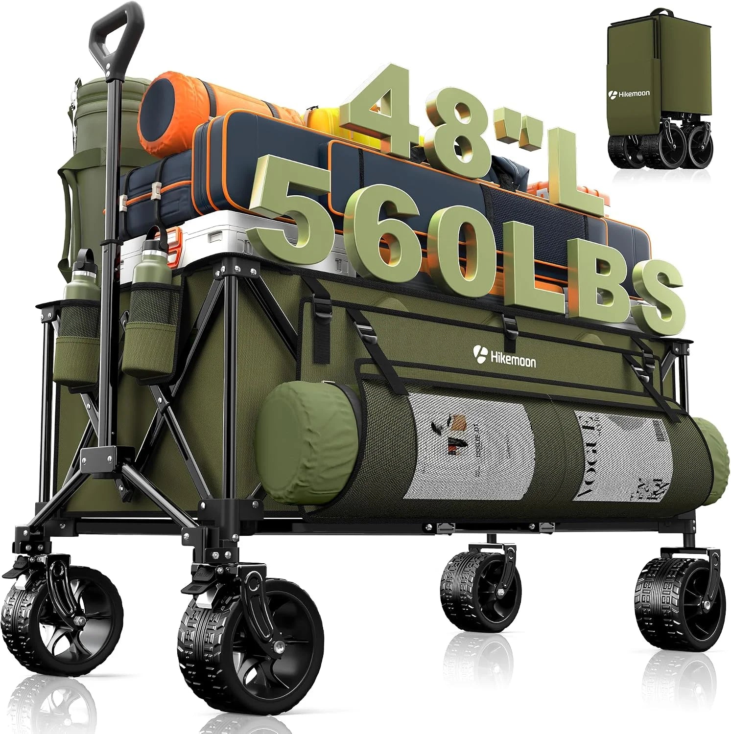 Lumi Discount HIKEMOON 48" Extra Large Collapsible Wagon with Big Wheels, 300L Black, 560LBS Heavy Duty - Image 8