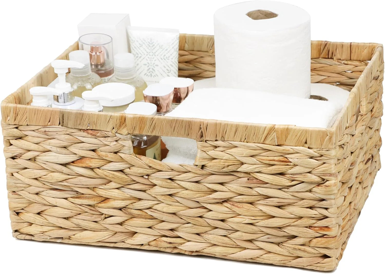 Discount Wicker Basket, Water Hyacinth Wicker Storage Organizing Basket, Rectangular Basket for Shelves, Rattan - Image 4