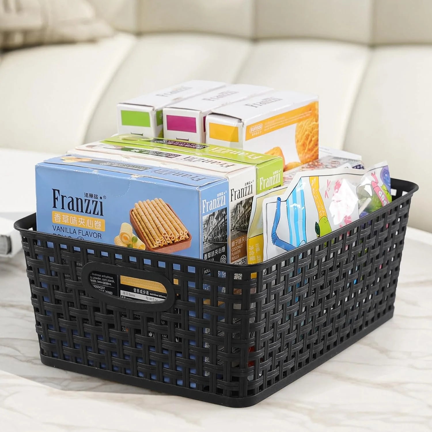 Discount Weave Storage Baskets, Plastic Shelf Basket Bins, Black, 4 Packs - Image 4