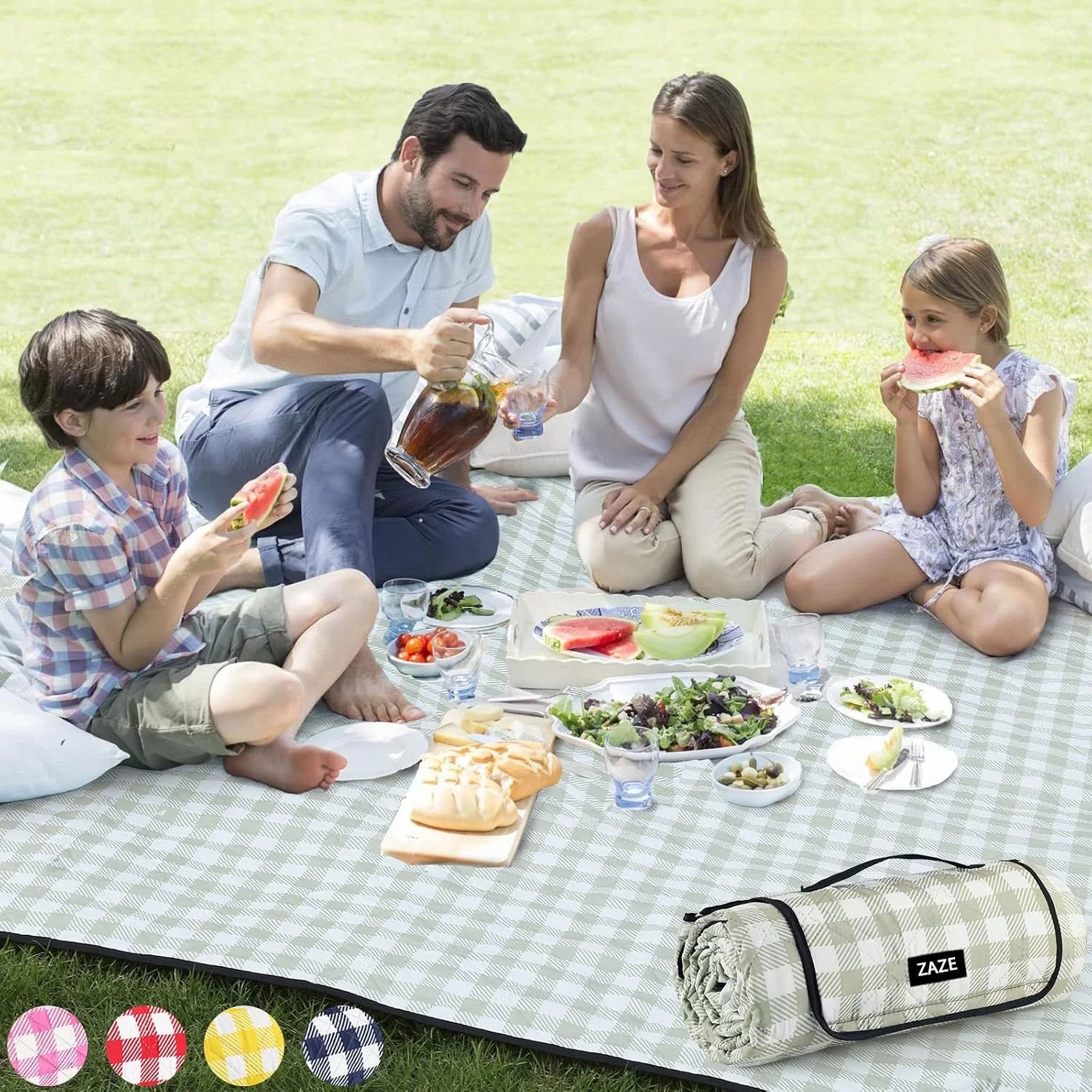 Lumi Discount Extra Large Picnic Outdoor Blanket, 80鈥漻80" Waterproof Foldable Blankets Gingham Picnic Mat for Beach - Image 2