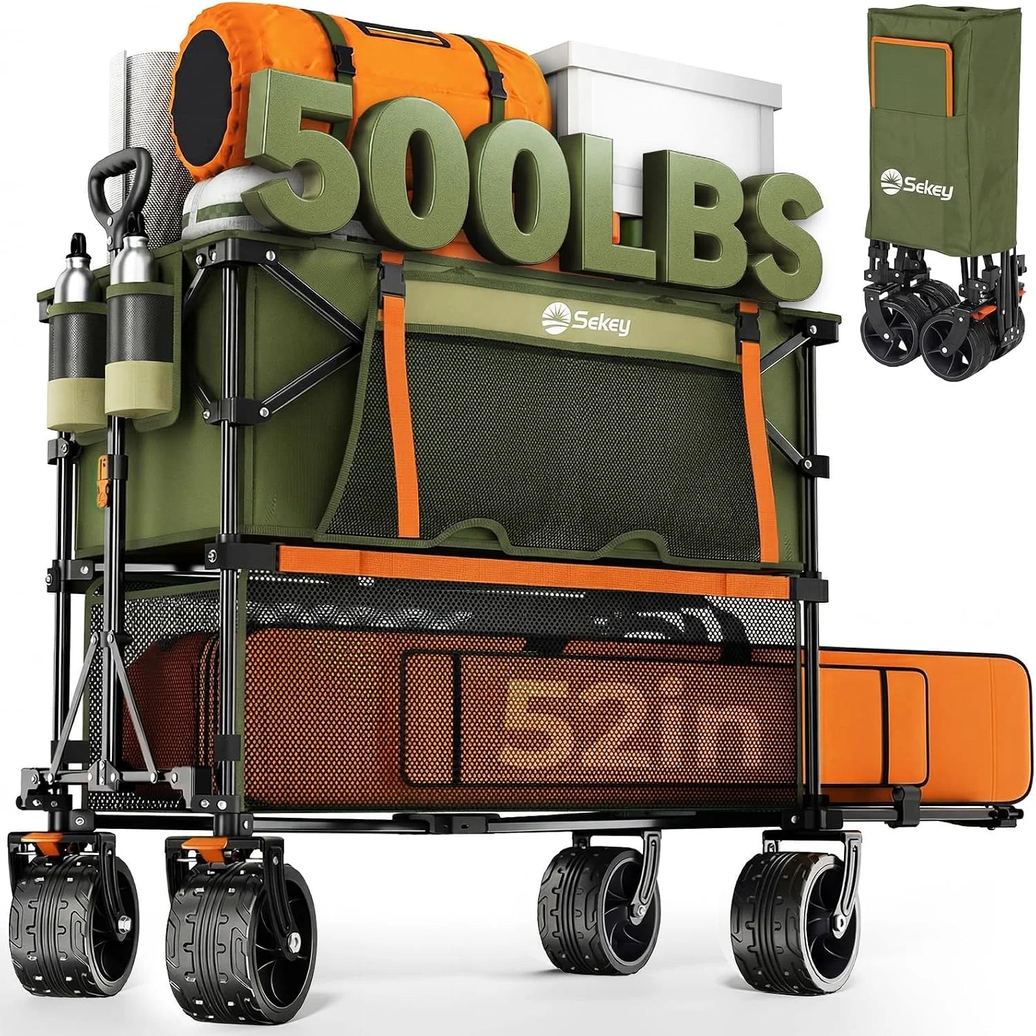 Lumi Discount Sekey 500LBS Heavy Duty Double Decker Wagon with Extender, 400L Large Capacity Collapsible Garden Cart Fits 10x10 Canopy - Image 5