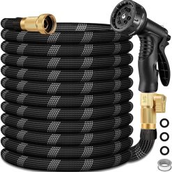 Lumi Discount FT Non-Expandable Garden Hose, Lightweight Hose with 10 Function Spray Nozzle, 3/4" Solid Connectors Garden Hose