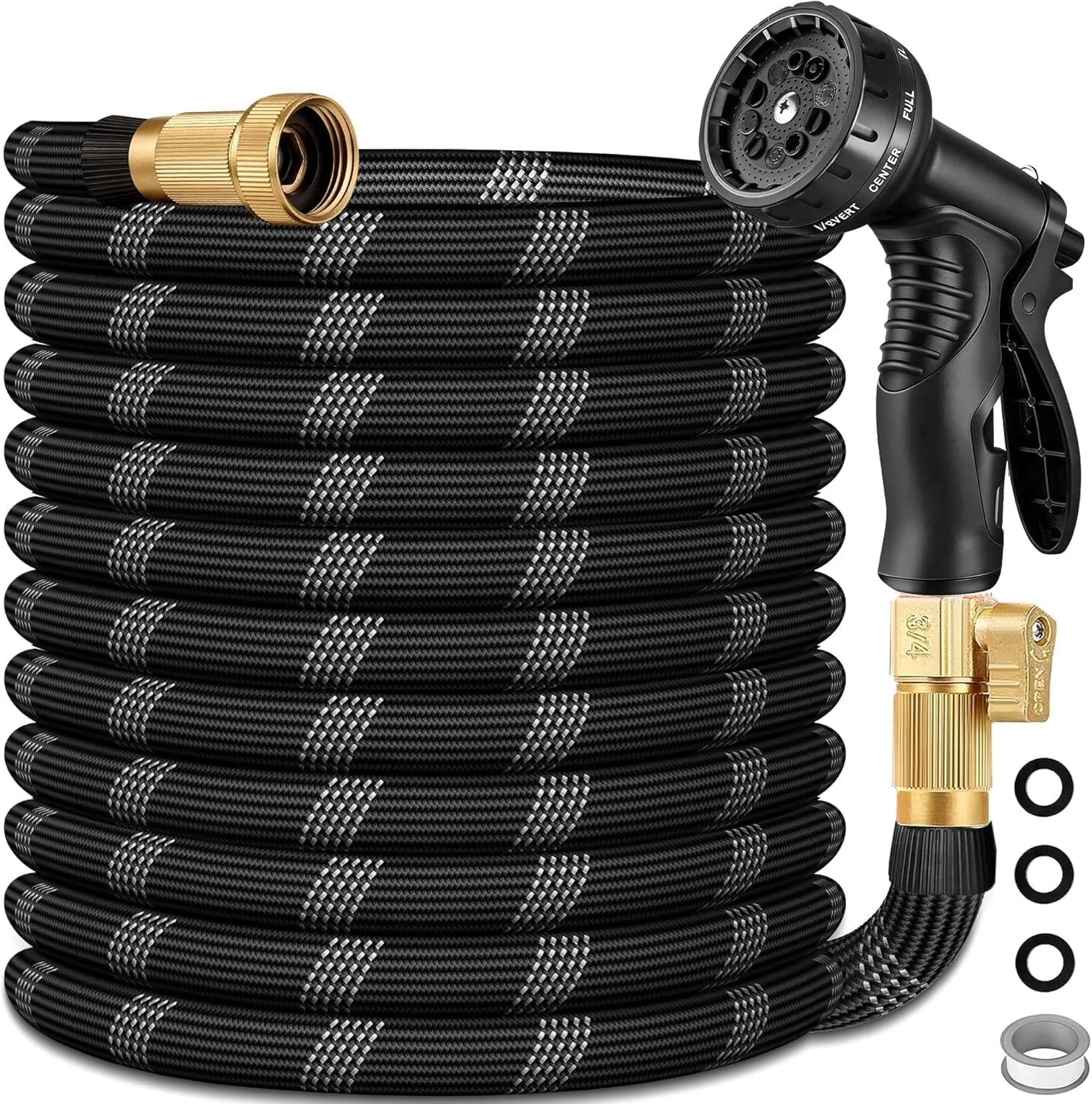 Discount FT Non-Expandable Garden Hose, Lightweight Hose with 10 Function Spray Nozzle, 3/4" Solid Connectors Garden Hose