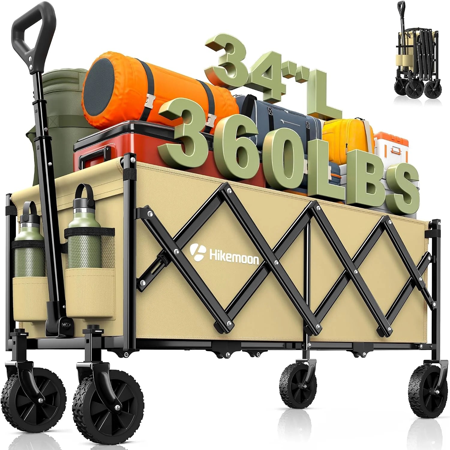 Discount 34” Extra Long Folding Portable Wagon Cart, 120L 360LBS Black - Image 3