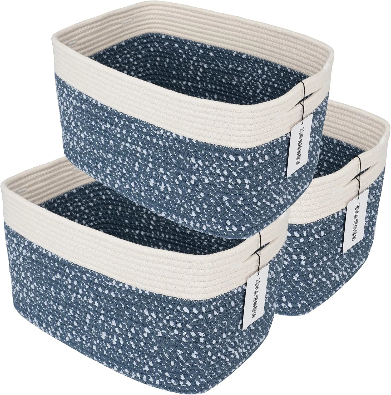 Discount Cotton Rope Storage Baskets 15x10x9.3 3 Pack White, Decorative rectangular storage baskets for shelves - Image 7
