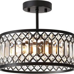 Alternative view of Discount Crystal Black Ceiling Light, Modern Semi Flush Mount Ceiling Lighting Fixture